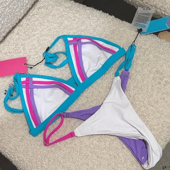 NWT! Oneone Swimwear Small XS Triangle Bikini Bikini Set Strappy Color block - Picture 6 of 7